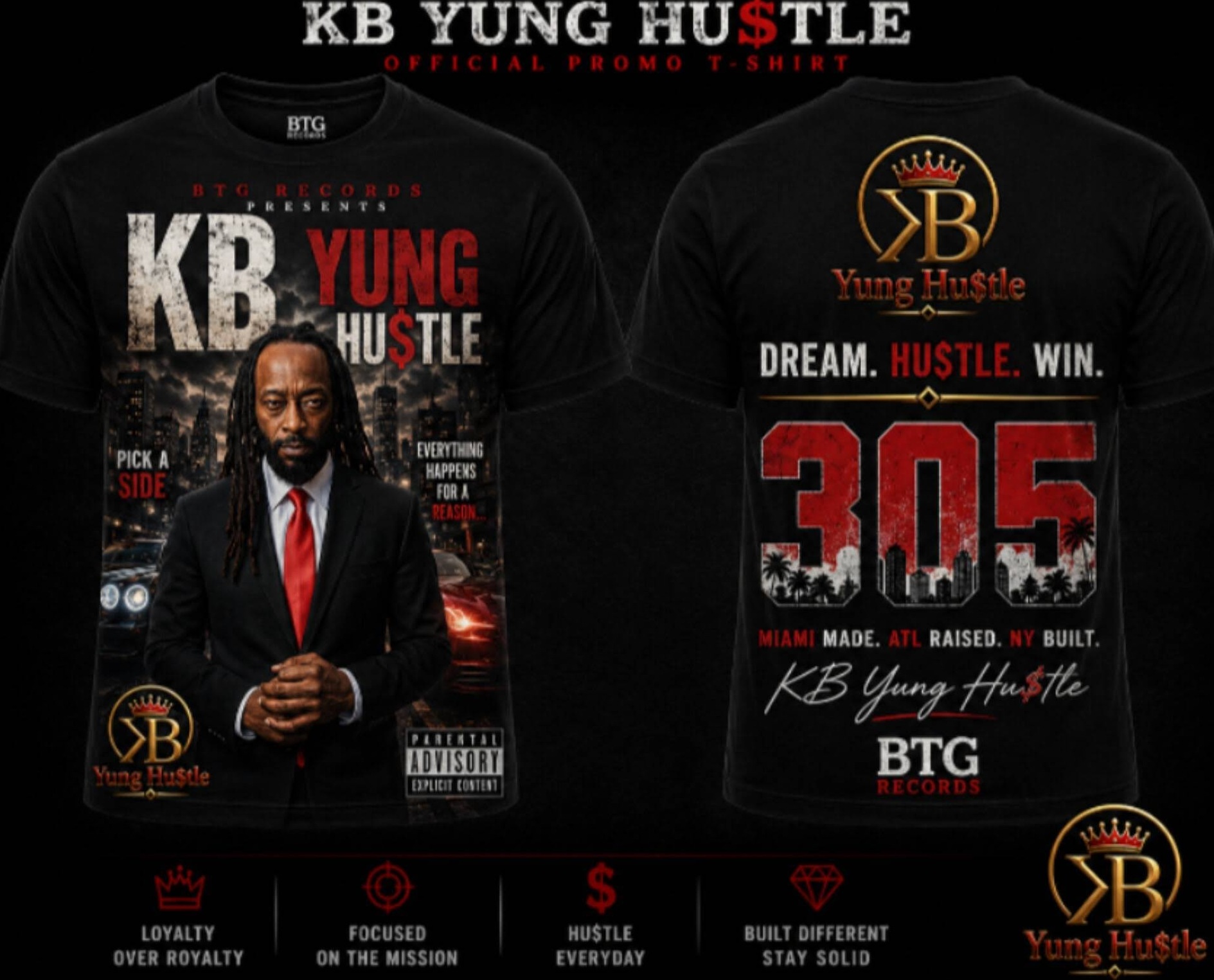KB YUNG HU$TLE official promo t-shirt